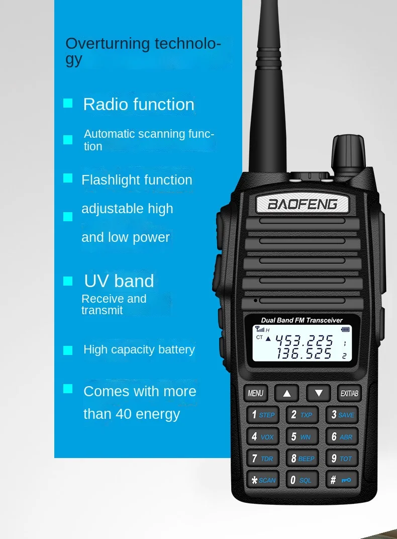Baofeng BF-UV82 Walkie-talkie Dual-segment Dual-display UV5R Walkie-talkie Civil Flashlight Radio UV82 Handset