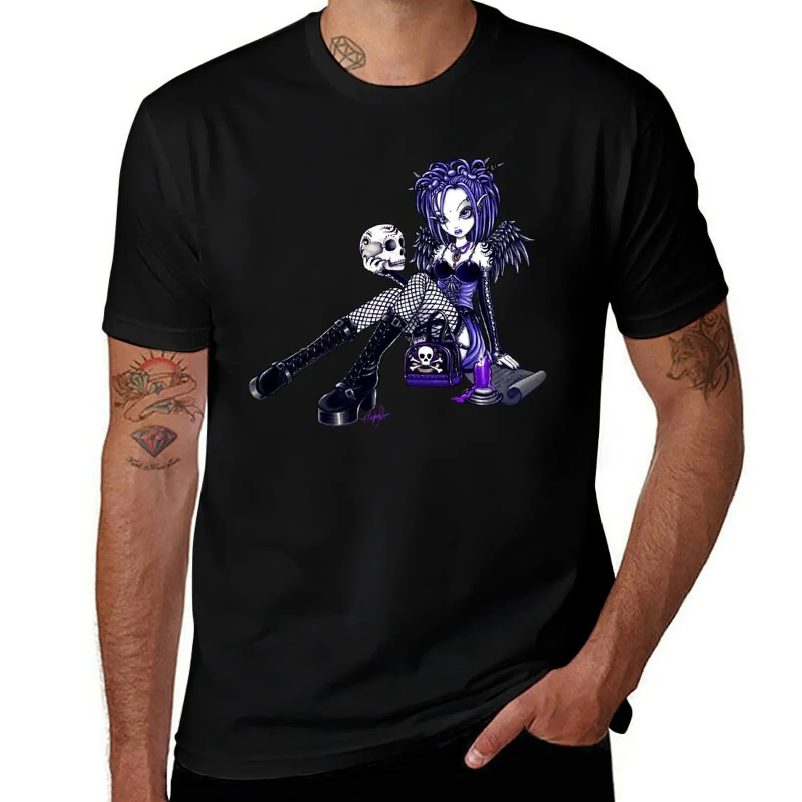 Фото Футболка Gabriella Gothic Tattoo Skull Angel Fae от Myka Jelina, дышащая футболка для фитнеса и тренировок №1