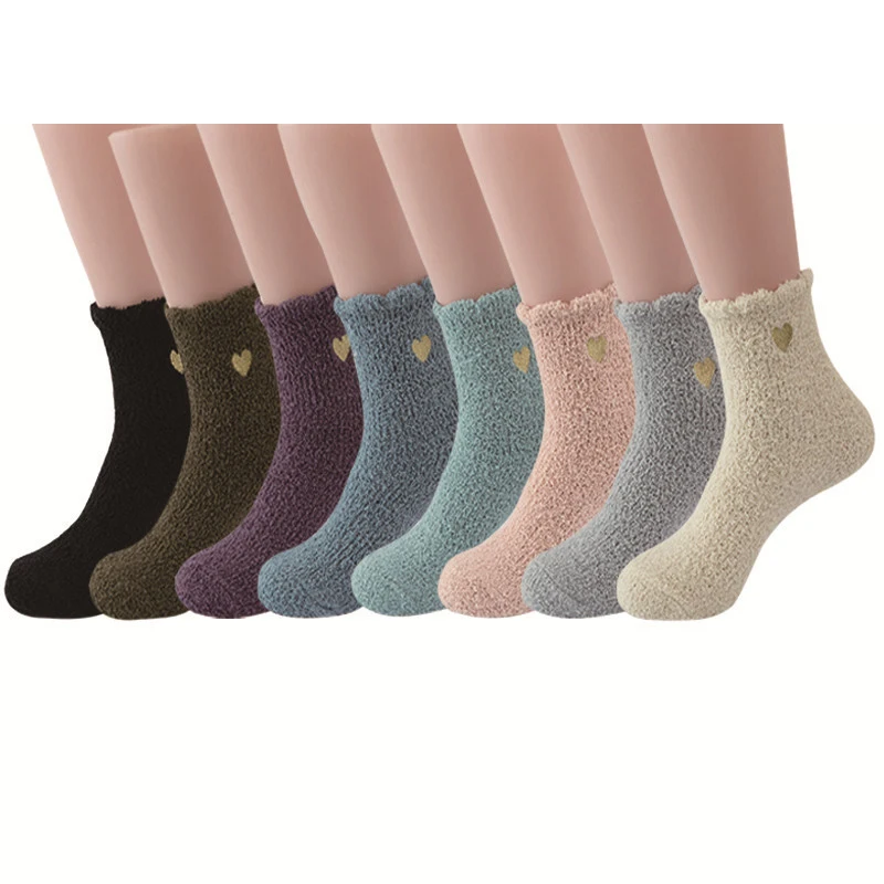 

Love Embroidery Coral Fleece Women's Love Cute Socks Cartoon Winter Female Warm Girl thicken Cotton Snow Floor Sleeping Socks