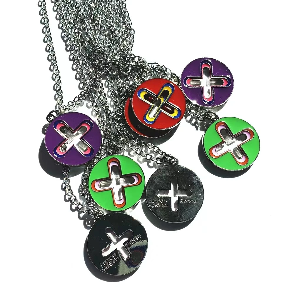 

New Trendy Brand Cross Round Brand Dripping Oil Pendant Necklace Hip Hop Niche Design Personality Net Red Same Necklace