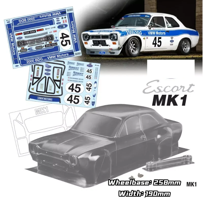 

1/10 Escort MK1 RC PC body shell 190mm width Transparent drift body shell with Lampshade mirror for 1/10 hsp hpi trax Tamiya