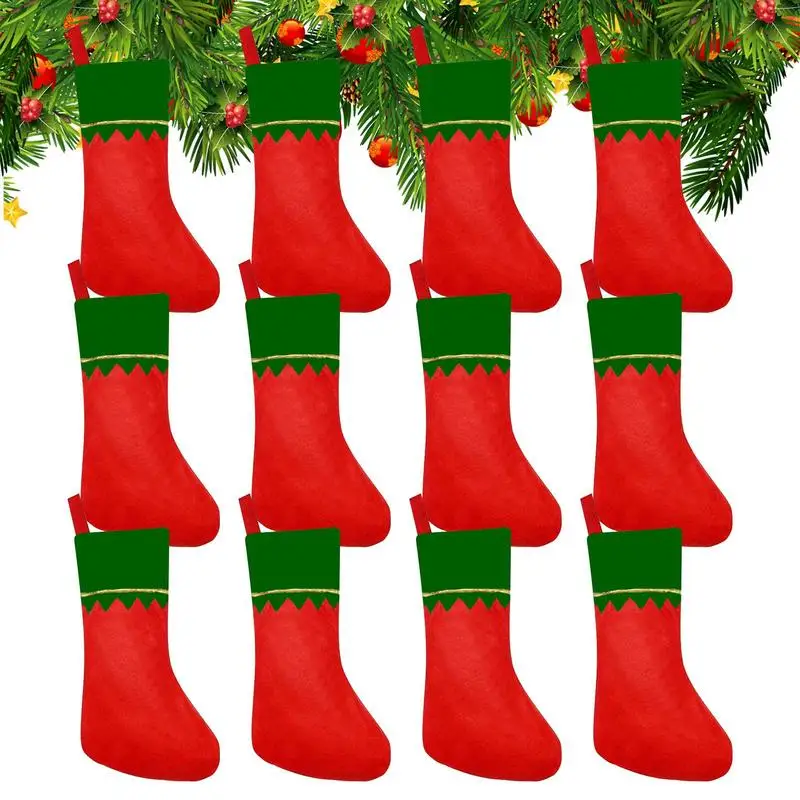 

Classic Stocking Decoration 12pcs Cuffed Felt Stockings For Christmas Ornament Christmas Ornamental Present Bag For Christmas