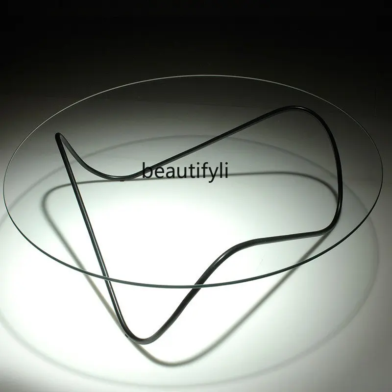 

Modern Tempered Glass round Living Room Coffee Table Wrought Iron Black Creative Art Tea Table