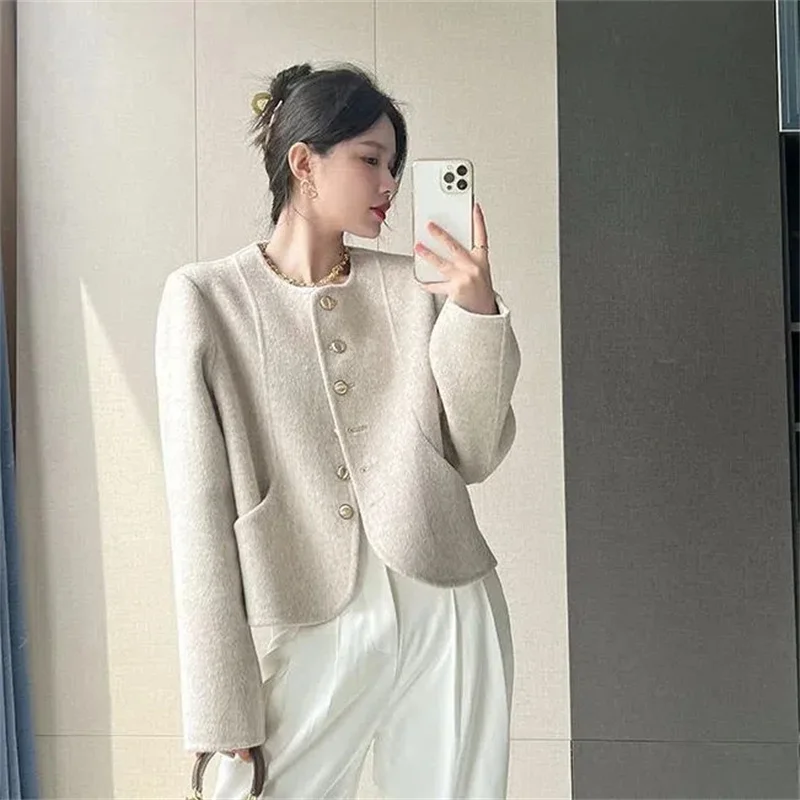 Женские шерстяные топы с круглым вырезом пальто женская шерстяная верхняя