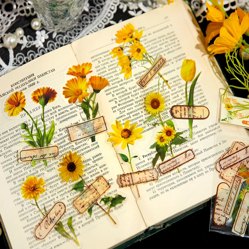 

16Sheet Stickers Flower Collage Poetry Plants Material Package Flowers Supplies Decorative account Scrapbooking 142*85MM