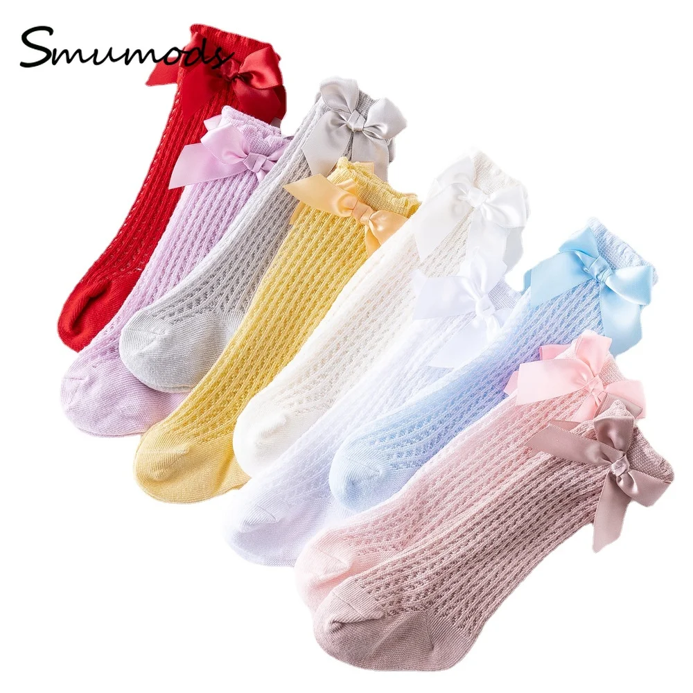 

1 Pair Newborn Thin Cotton Socks Girls Baby Princess Infants Knee Length Bowknot Mesh WholesaleGift For Children Free Delivery