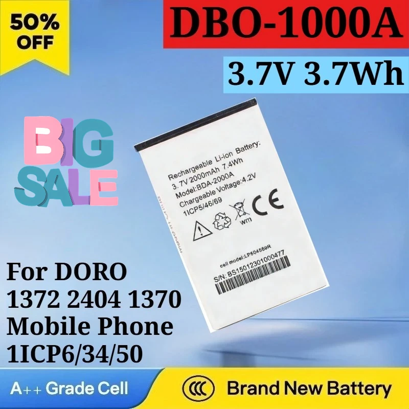 Фото Аккумулятор Li-ion DBO-1000A 3.7V 3.7Wh 1000mAh для DORO 1372 2404 1370 1ICP6/34/50 – Высококачественная перезаряжаемая батарея для мобильных телефонов №1