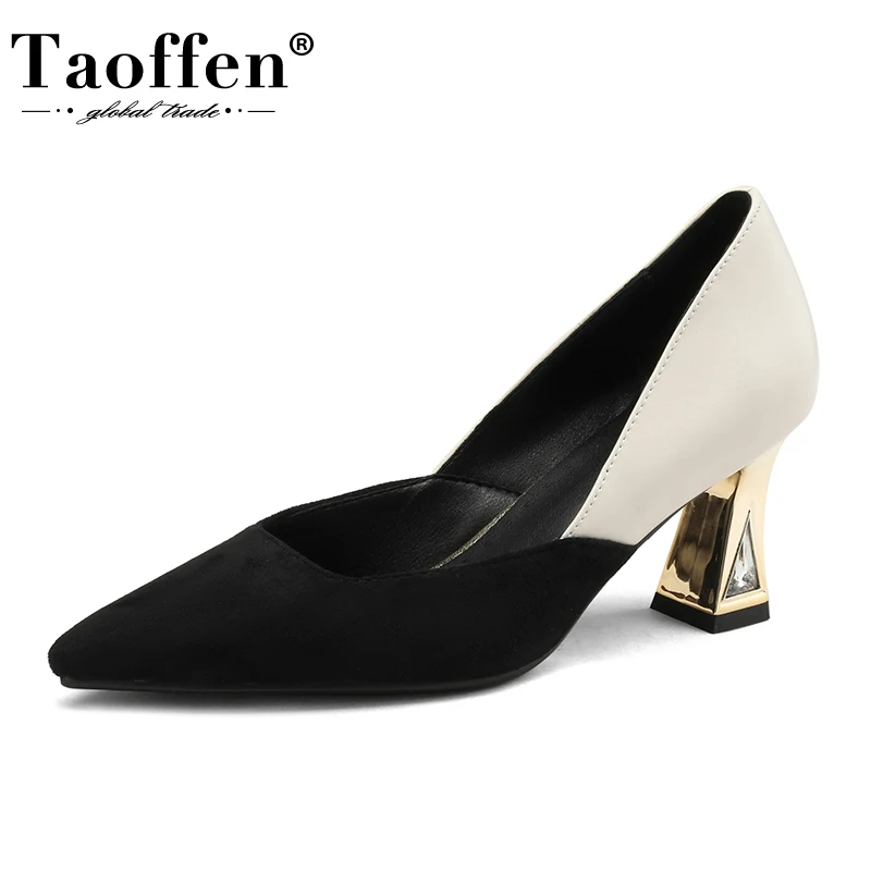 

Taoffen Big Size 34-46 Pointed Toe Pumps For Women Metal High Heel Shiny Crytal Leather Footwear Office Lady Shoes Wedding Bride