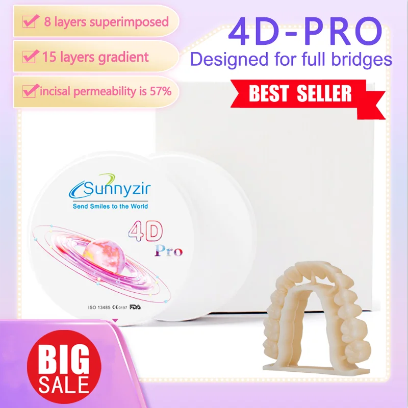 

Sunnyzir 4D Pro Digital Dental Multilayer Zirconia Block Transparency 43-57% CAD CAM Implant Denture Material Open System