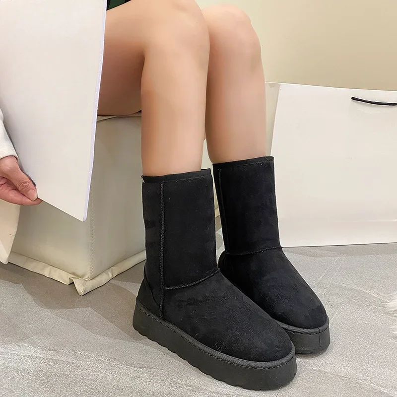 Женские замшевые теплые зимние ботинки новинка 2024 повседневные плюшевые