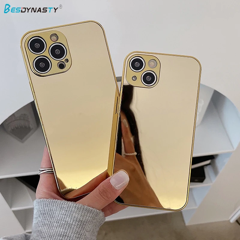 

BESD Brief Silver Golden Mirror Shockproof Case for iPhone 14 13 12 Pro Max 11 X XR XS 8 Plus Electroplating Hard Back Cover