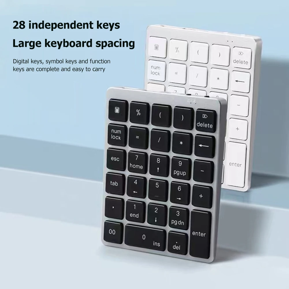 

Беспроводная цифровая клавиатура с цифровой клавиатурой, совместимая с Bluetooth, 28 клавиш, внешняя клавиатура с USB-портами, концентратор для но...