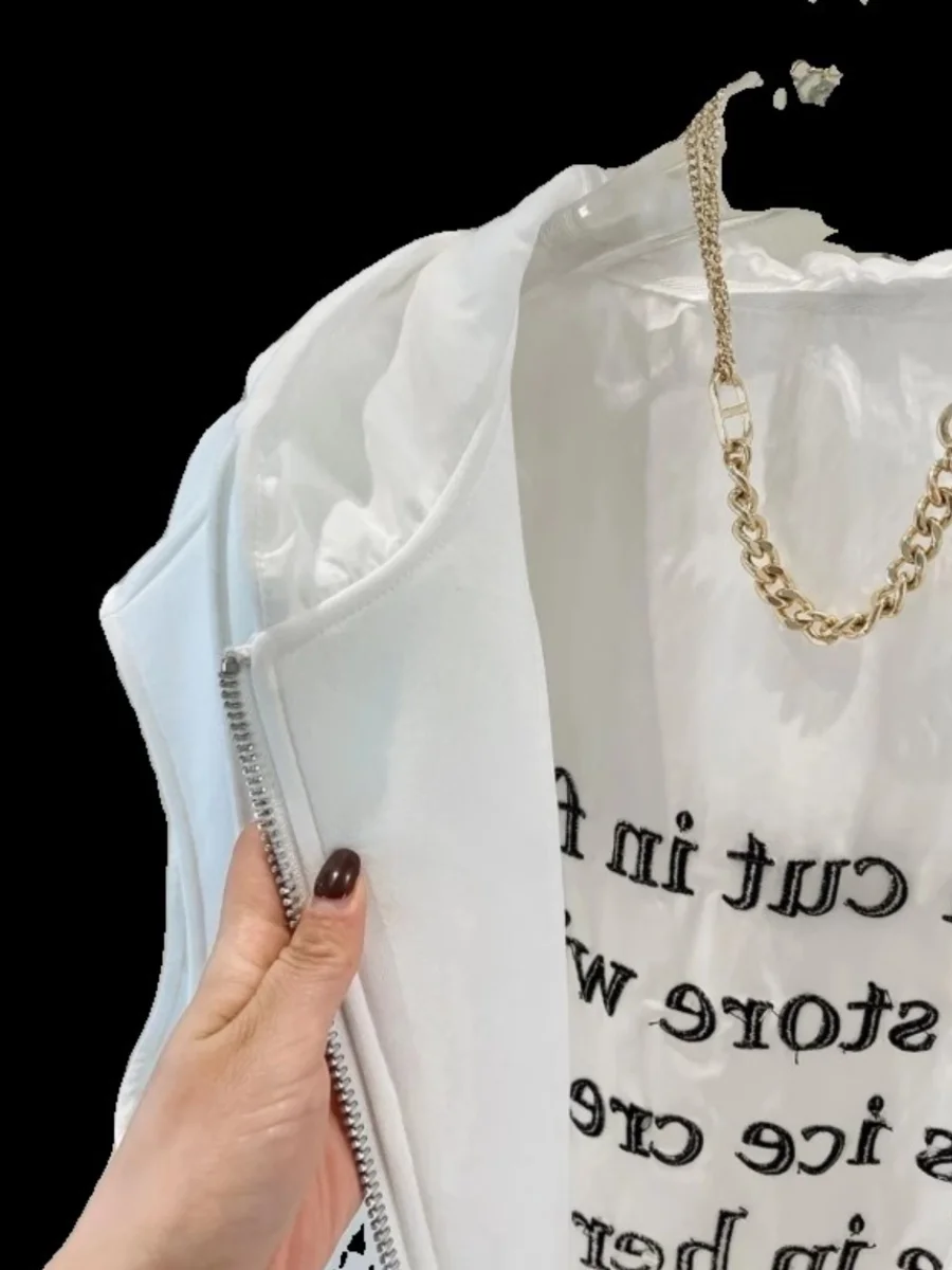 European Goods Plus size 50.00kg Design Sense Print Hood Loose Slimming Fashion Cardigan Zip-up Vest Outerwear