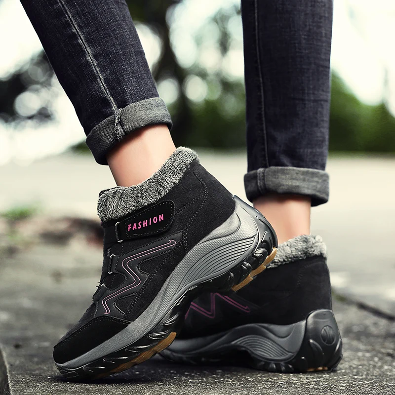 Women Boots Winter Casual Shoes Outdoor Waterproof  Hiking Cotton Shoes Thick Sole Wedge Warm Fur Snow Boots Sports Shoes