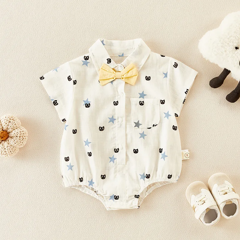 

Коллекция 2022 года, летняя одежда для малышей комбинезон с треугольным вырезом для мальчиков, комбинезоны с бантом для новорожденных одежда ...