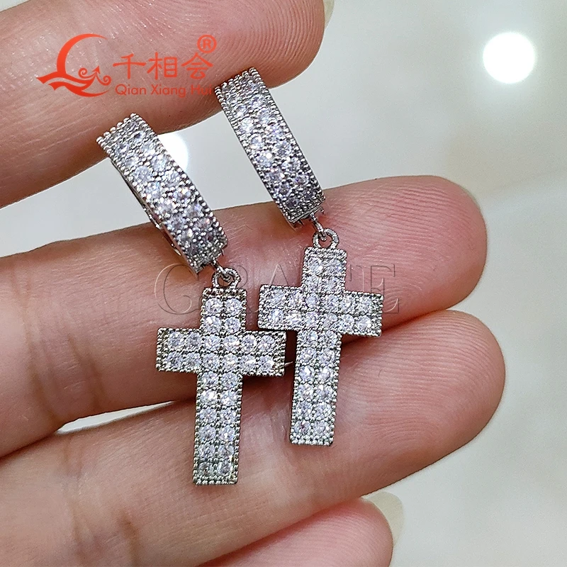 11*17mm cross S925 silver  earrings ear stud melee D vvs  white moissanite stone Earing for jewelry woman gift