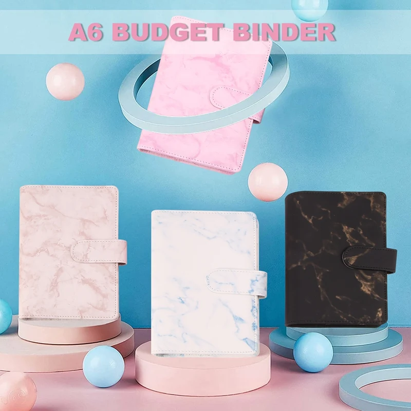 

A6 PU Notebook Binder Marble Refillable Binder With Magnetic Buckle Closure For A6 Filler Paper Cash Personal Organizer