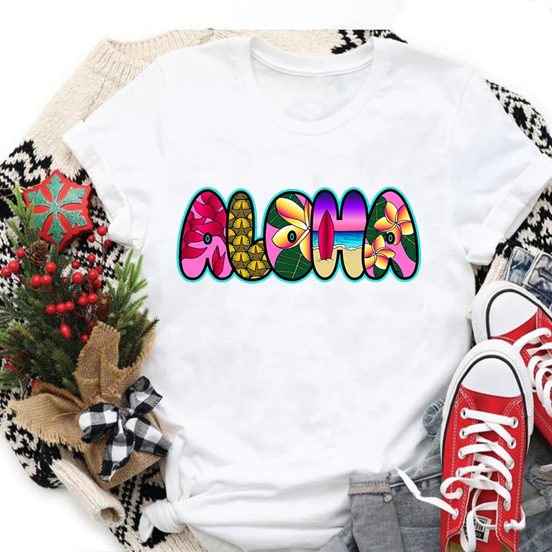 

Aloha Tshirt Kawaii Tropical Hawaii Women T Shirt Gothic Beach Vacation Women Clothing Beach Style Summer Vacation Tops L