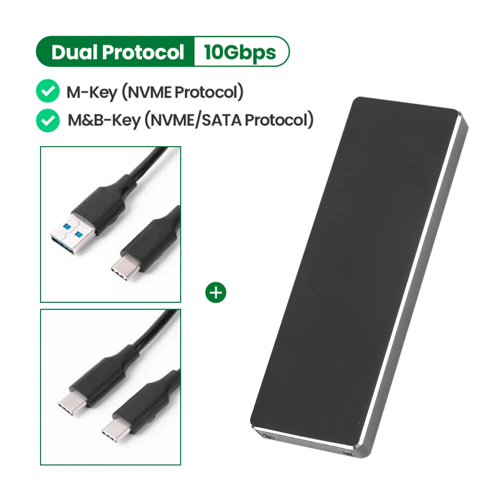 

Dual Protocol M2 SSD Case 10Gbps Hard Drive Enclosure HDD Disk Box M.2 to USB 3.1 SSD Adapter for NVME PCIE NGFF SATA M/B Key