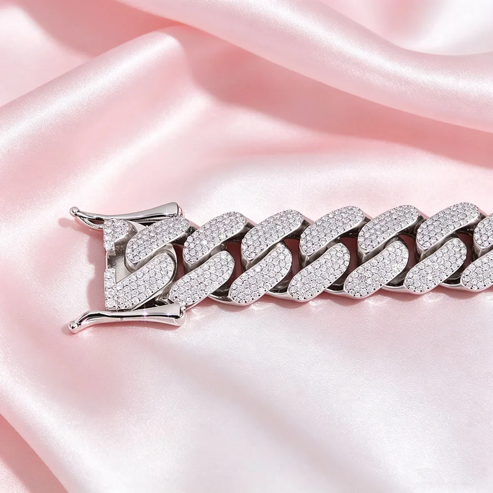 Фото HHIOK Custom 22-миллиметровое колье Cuban Link из латуни с кубическим цирконием 5А, блестящее, в стиле хип-хоп, мужское и женское ювелирное украшение, браслет №3