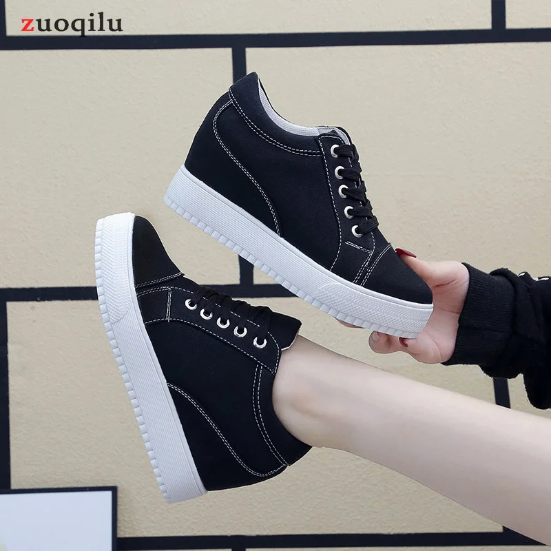 

Canvas Wedge Platform Sneakers for Women Hidden Heels Ladies Sneakers comfortable Breathable Casual Shoes White Yellow Black