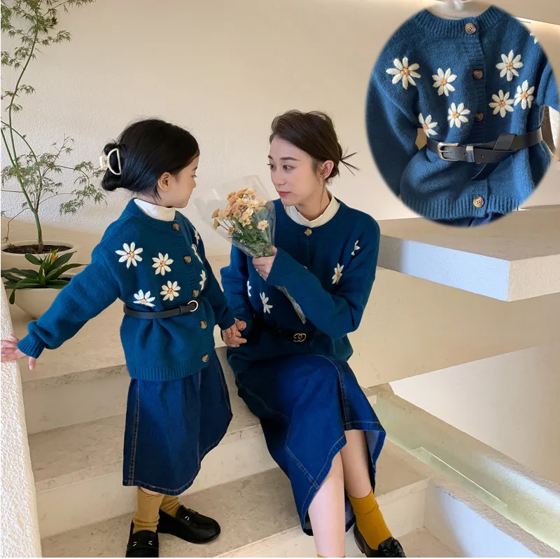 Enlarge Family Matching Outfits Mother Kids Sweater Cardigan for Girls Clothing for Girls Mother Daughter Matching Baby Girl Clothes