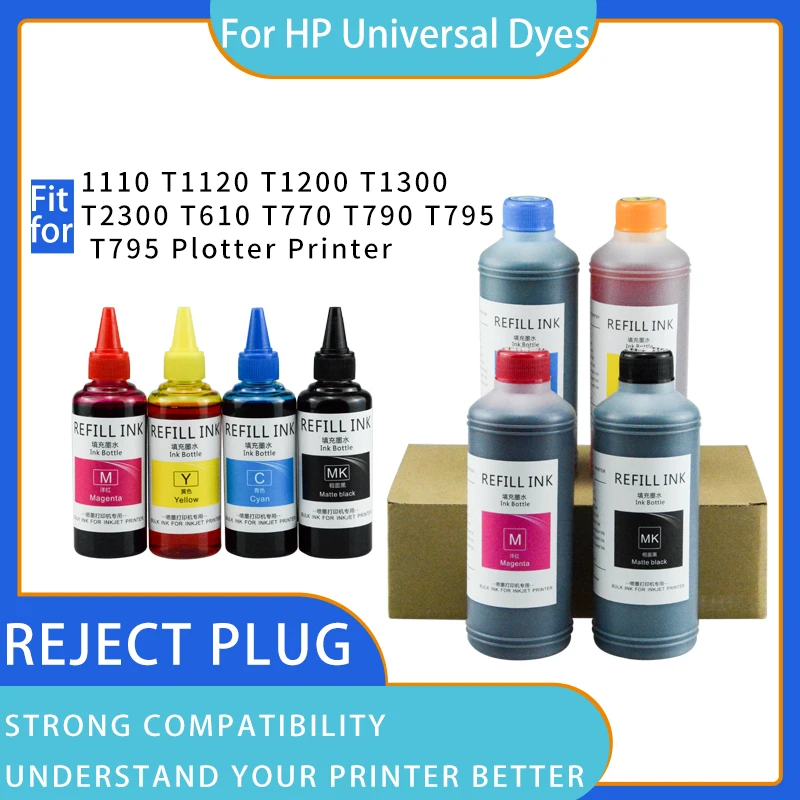 

500ML Dye Ink BK C M Y Compatible for HP 7740 8210 7720 7730 8710 8720 Inkjet Printer Cartridge for Office Print