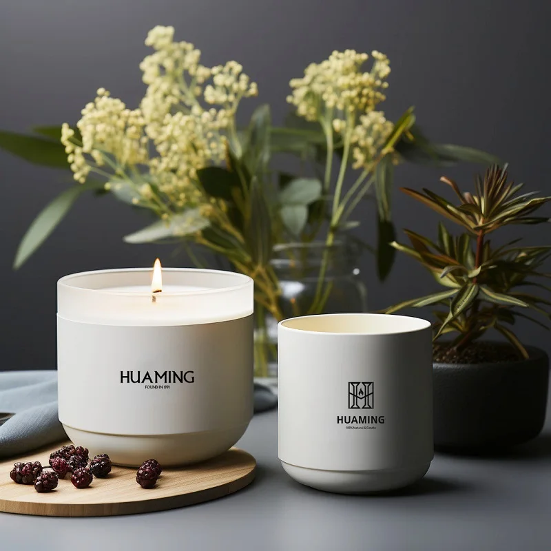 

Huaming High-end Luxury Aromatherapy Beige essential Fragrance Candles Large Ceramic Soy Wax Scented Candle Gift for Yoga