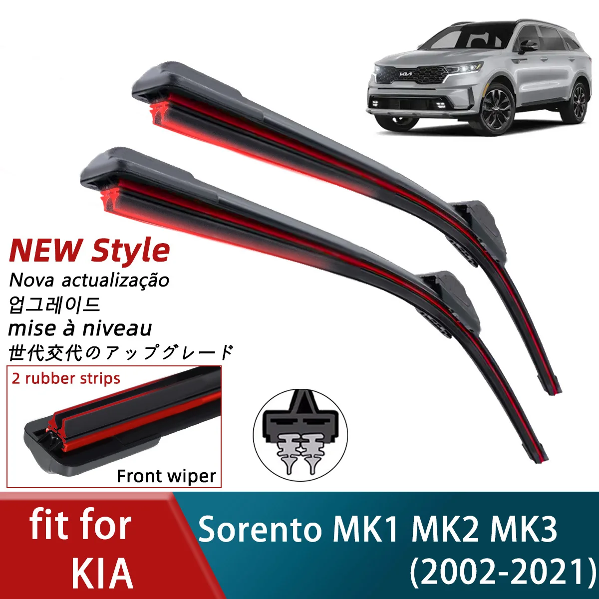 

Двойной резиновый автомобильный дворник для KIA Sorento MK1 MK2 MK3, передние лопасти, щетки, резак, автомобильные детали, аксессуары, дворники