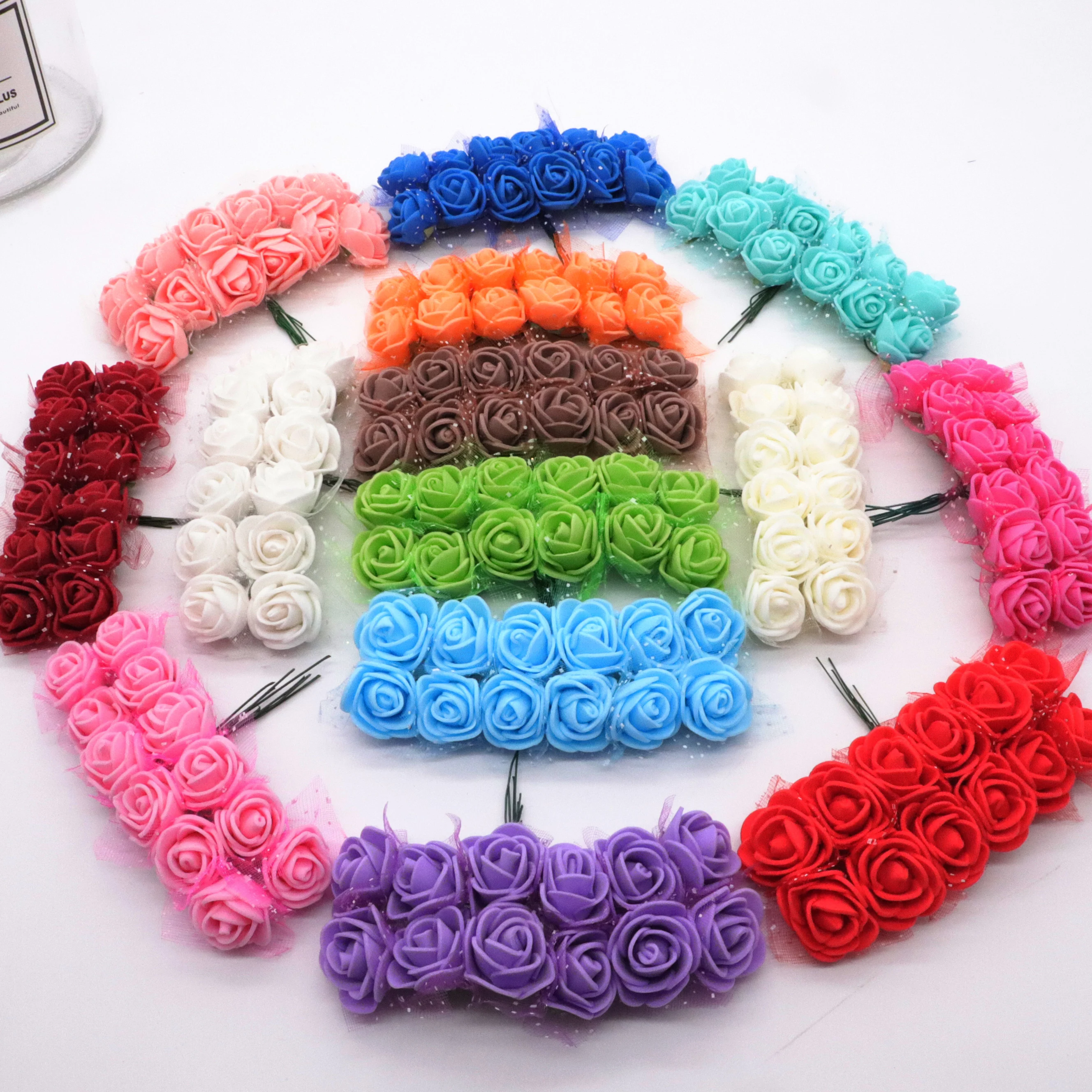 36/72/144pcs 2cm Mini PE Foam Roses Artificial Flowers for Home Wedding Car Decoration DIY Teddy Bear Wreath Fake Flower Bouquet