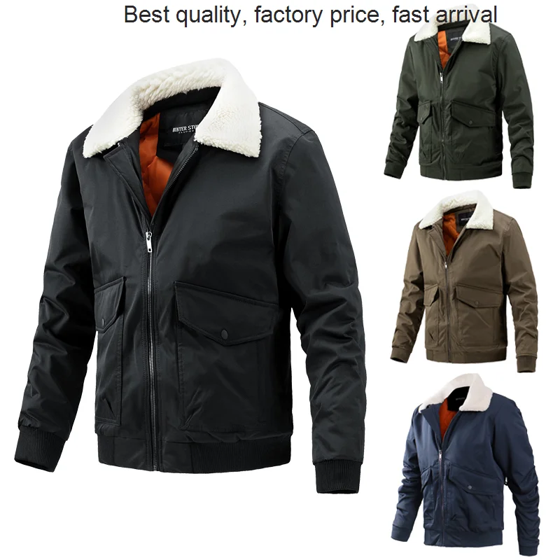 

High quality luxury brand 2023 Autumn Winter New Men's Fur Collar Jacket Casual Cargo Men Bomber Warm Coat Jackets Windproof Mal