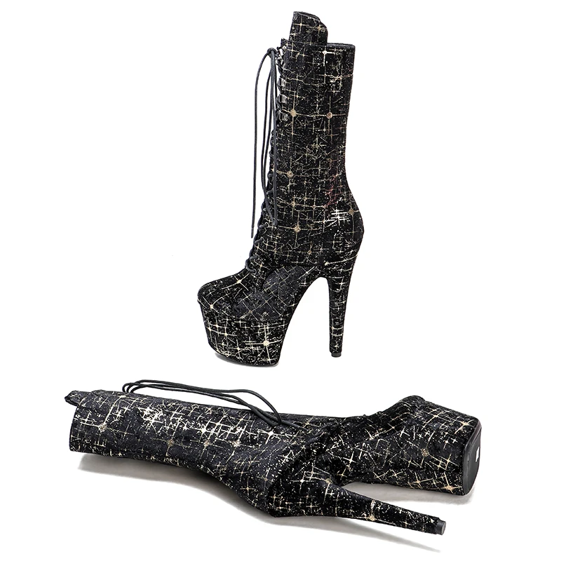 Leecabe  17CM/7inches PU Upper  Pole dancing shoes High Heel platform Pole Dance boots