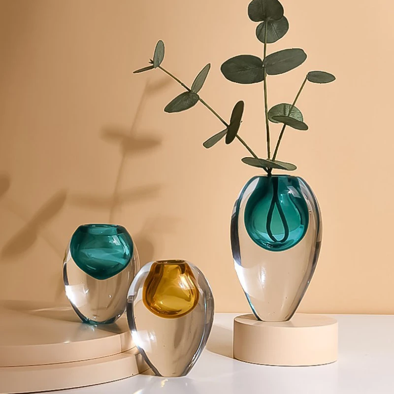 Стеклянная ваза цветная прозрачная толстая подошва гидропонная цветочная