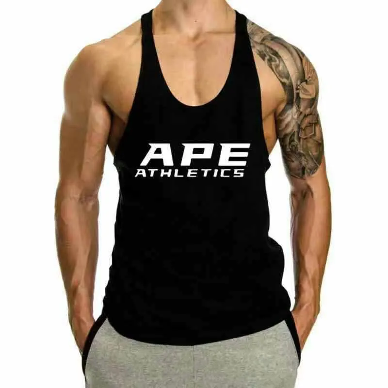 

Bodybuilding Gym Tops Y2K Clothing Ape Athletics Print Gym Men's T-Shirts Clothing V-Neck 90s Vintage Clothes Streetwear Fishing