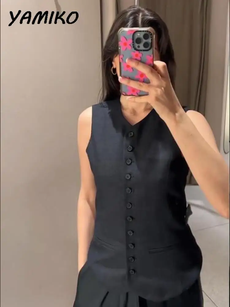 

Жилет женский на пуговицах с V-образным вырезом, модный длинный свободный топ без рукавов, винтажная уличная одежда, зимний пиджак, 2023