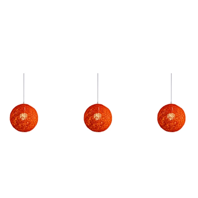 

HOT-3X Orange Bamboo, Rattan And Jute Ball Chandelier Individual Creativity Spherical Rattan Nest Lampshade