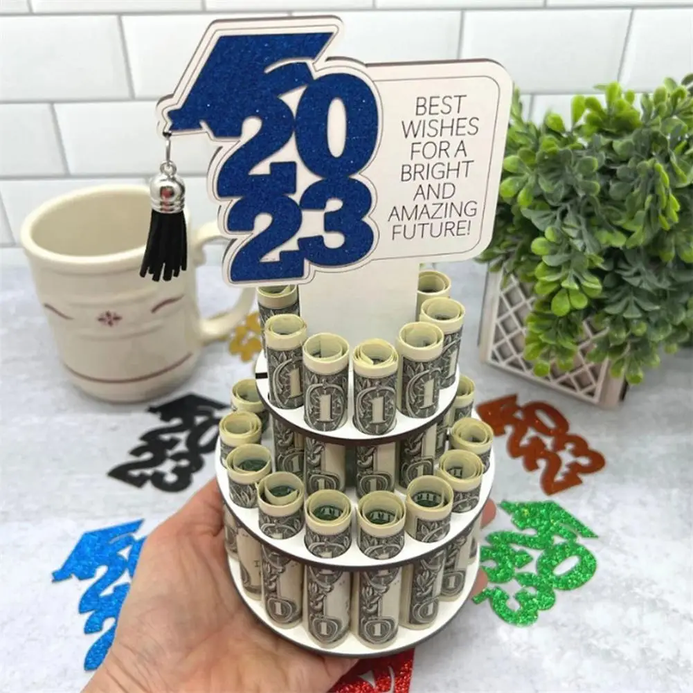 

Wooden Tiered Graduation Party Decorative Money Clip Scale Holder Cake Clip Wood Display Organizer Wallet Stand Graduation E7R0
