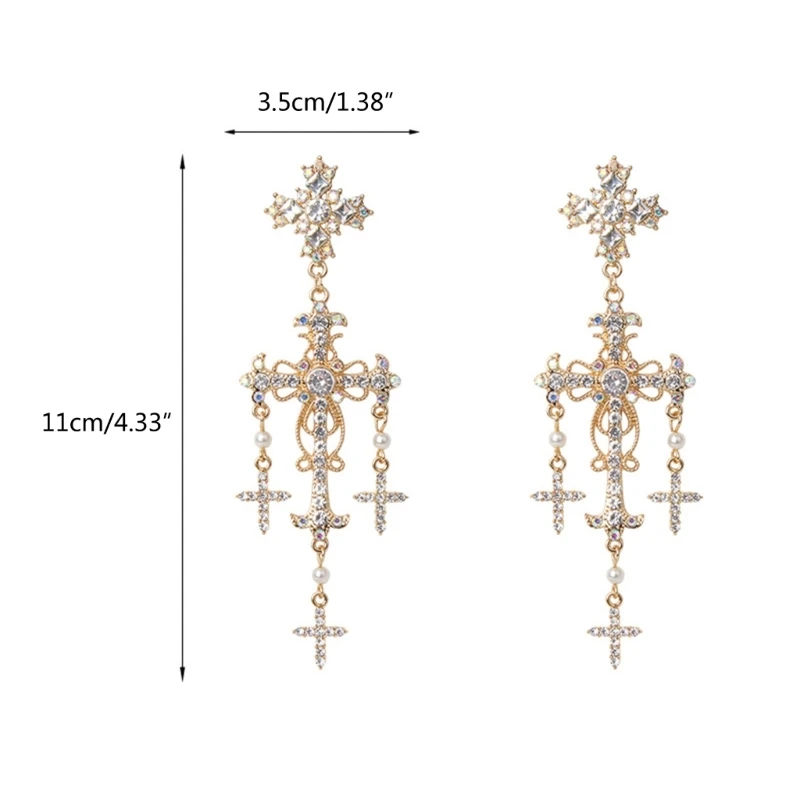 Серьги со стразами ретро-серьги-подвески с кристаллами и жемчугом увеличенные