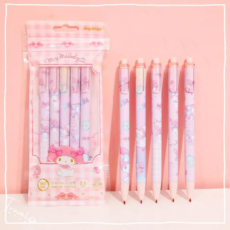 

5Pcs Anime Sanrio My Melody Ballpoint Pen Kawaii Students Stationery Cartoon 0.5Mm Black Press Water Pen Gel Pen Cute Kids Gift