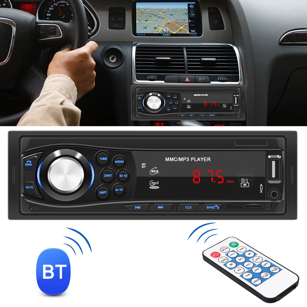 

Автомобильный MP3-плеер 1Din с Bluetooth, автомобильный FM стерео аудио радиоприемник, автомобильные аксессуары, USB/SD/AUX-вход, управление