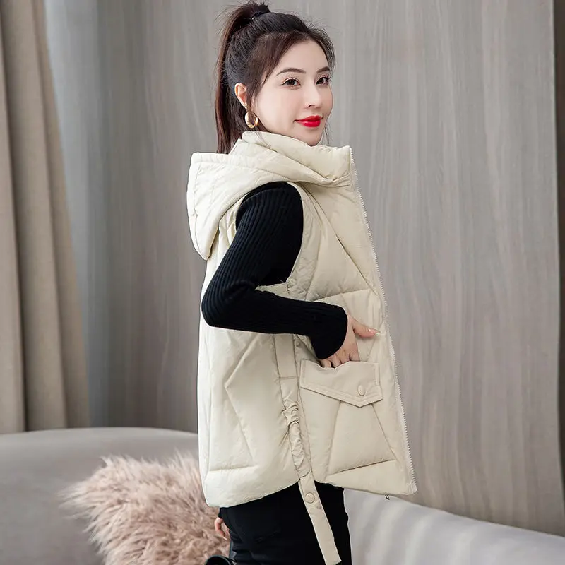 

2022 Women's Winter Short Vest Korean Style Sleeveless Hooded Thick Jacket Female Cotton Padded Stand Collar Sleeveless N22