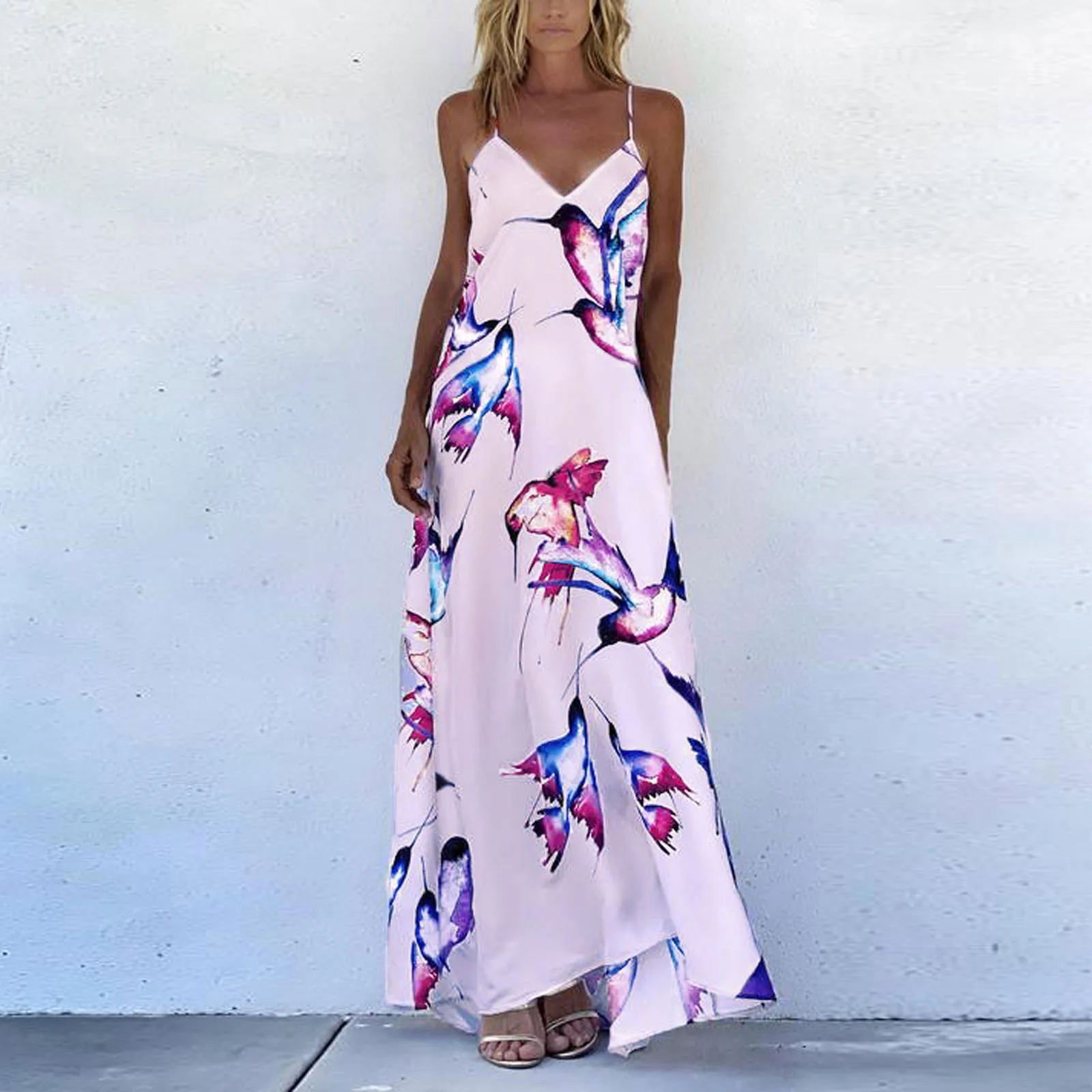 Женское платье-макси с цветочным принтом длинное пляжное платье глубоким