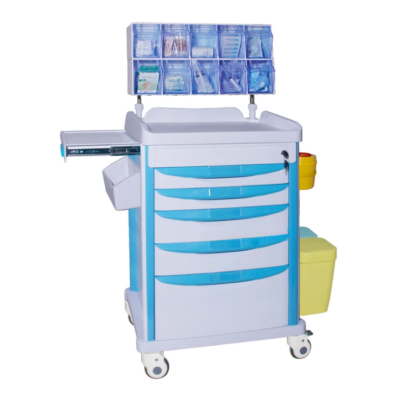 

HAT-62513B Hospital Emergency Trolley Multi-function Cart ABS Medication Anesthesia Trolley with Wheel
