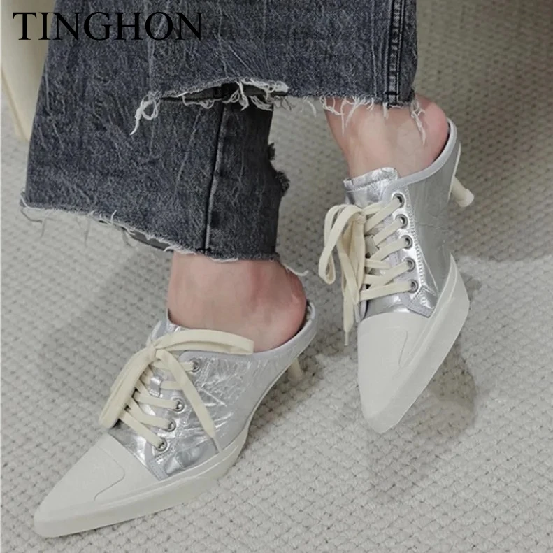 Фото Классические женские кроссовки TINGHON на платформе, парусиновые туфли, персонализированные люксовые кеды на каблуке, повседневные кроссовки на шнуровке для скейтбординга, уличные кроссовки №4