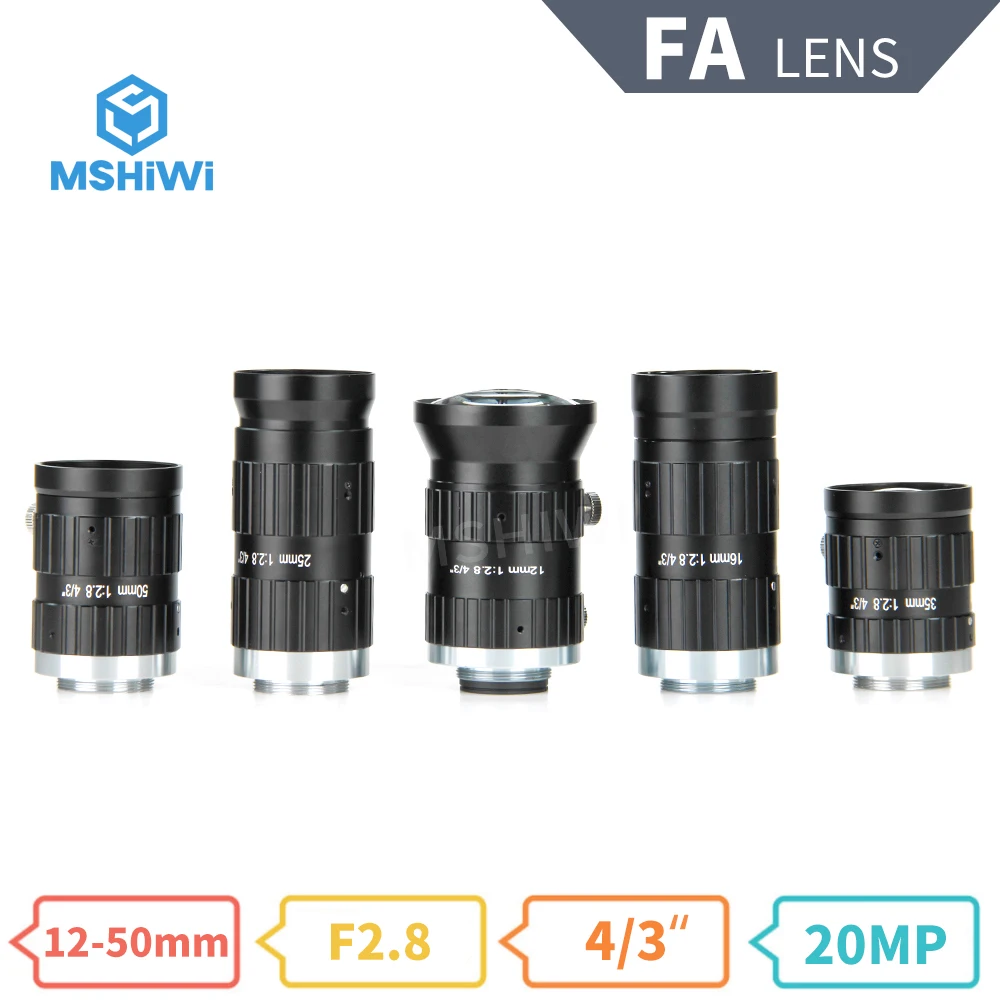 

20MP FA LENS C Mount 12mm-50mm 4/3″ Machine Vision fixed focal length lenses Industrial camera manual IR F2.8 Aperture Iris Lens
