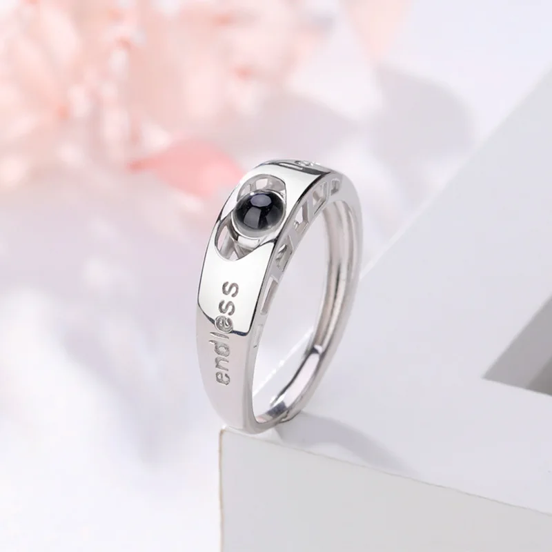 HIBODY Picture Customization 925 Silver Love Couple Projection Ring Unique Lady's Jewelry Without Inlaid Simple Finger Jewelry