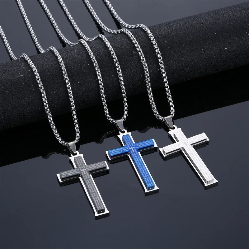 Fashion Jewelry Cross Pendant Necklaces For Men Sweater Horsewhip Chain Accessories 70cm Stainless Steel Free Shipping Items