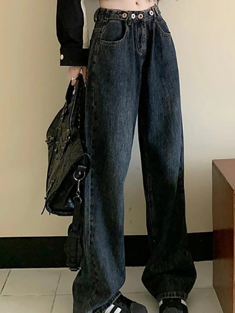 

Chic Women Denim Vintage Loose High Waist Full Length Straight Jeans Casual Wide Leg Pants Streetwear Female Trousers