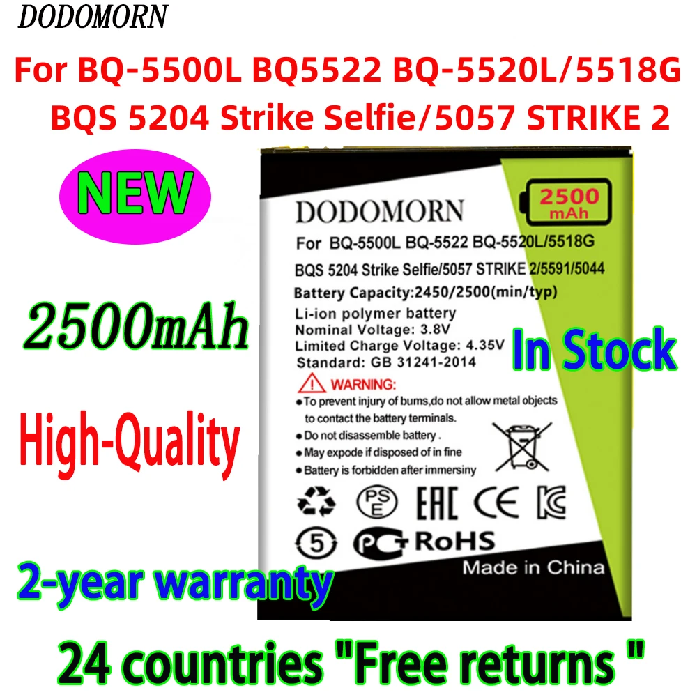 

DODOMORN Battery For BQS 5204 Strike Selfie/5520L Silk/5057 STRIKE 2 BQ-5500L ADVANC BQ-5522/5508LJeans/5591/5518G/5519G Jeans