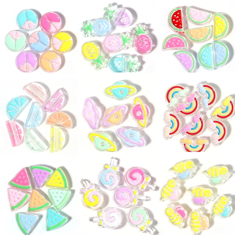 

10 Pcs/Lot Resin Drip Jewelry Animal Fruit Loose Beads Headwear Large Hole Bead For Diy Making Handmade Bracelet Necklace